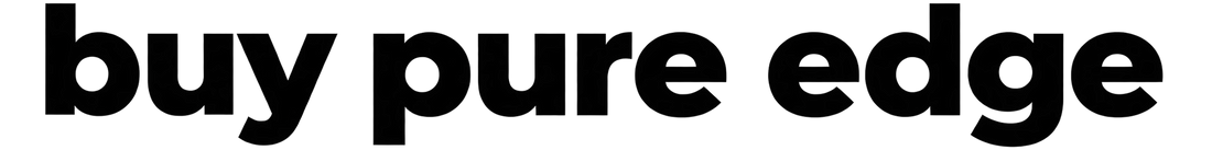 The text 'buy pure edge' is shown in a bold black sans-serif font on a plain white background.